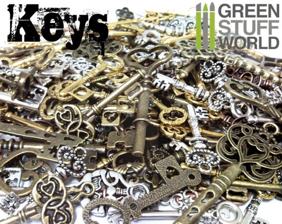 Set 85gr. - Gothic KEYS Beads Mix - 30-40 units - sizes 1-7.5cm - Steampunk set by GreenStuffWorld steampunk buy now online