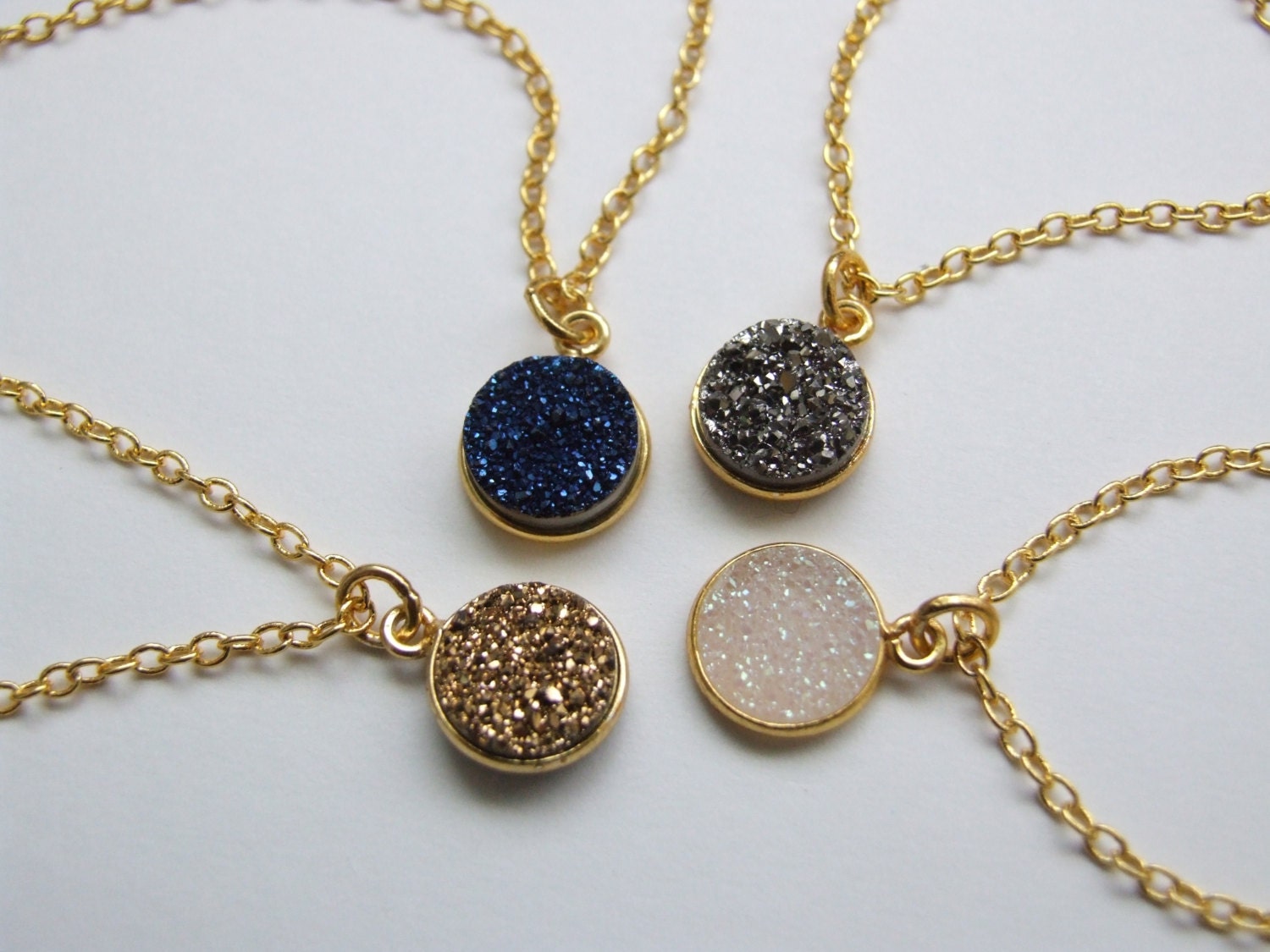 Round Druzy Necklace Small Druzy Necklace Druzy Jewelry