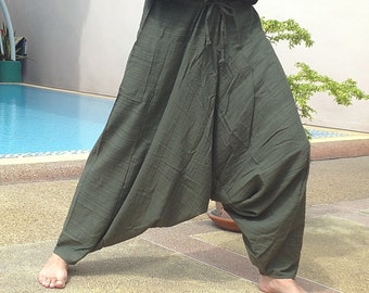 Mens Baggy Pants - Harem Pants - Good Quality Cotton - Made to Fade. Olive Green stripe.
