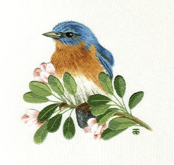 Hand Embroidery Kit Eastern Blue Bird on Blossom Branch