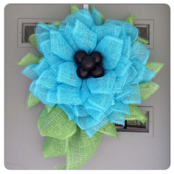 Paper Mesh Blue Flower by DazzledDoorsAndDecor on Etsy