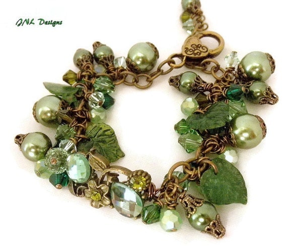 Green pearl bracelet, Adjustable bracelet , Jewelry for her,Patina jewelry, Bracelet for gift