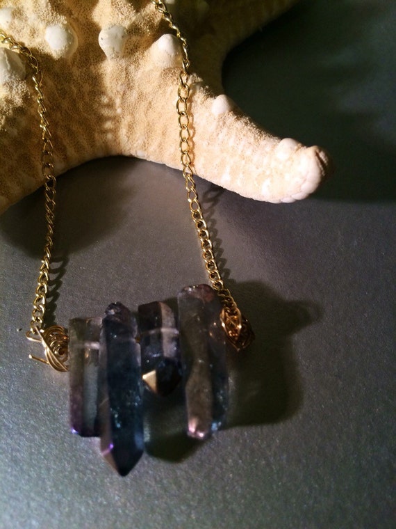 Smoky quartz bar necklace iridescent crystal by enchantedheadwear