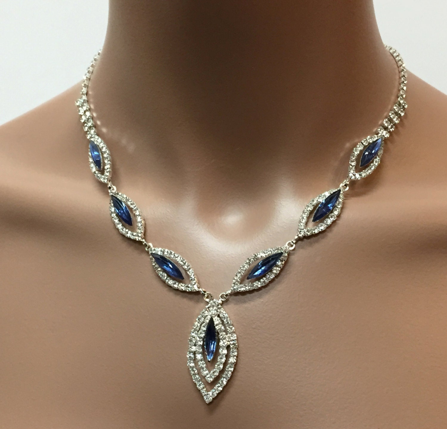 Bridal jewelry set vintage inspired Navy blue rhinestone