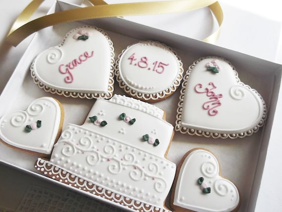 Personalised Wedding Cookie Gift Box Free UK by CookieArtLondon