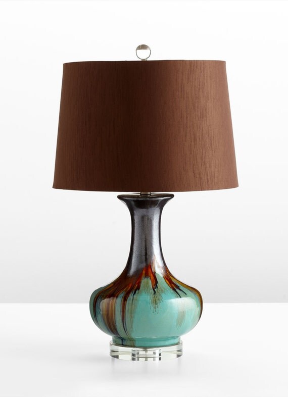 Unique Turquoise Glazed Ceramic Table Lamp by FrenchCountryHome