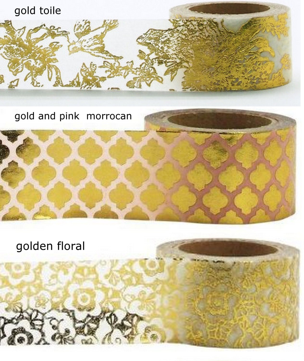 Full Rolls Gold Metallic Foil Washi Tape Gold ToileGolden