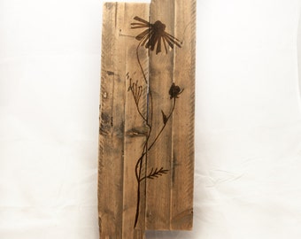 Bathroom decor Bathroom art Hallway decor Entryway decor Rustic wall decor Woodland wall decor Woodland nursery Flower art Pallet wall art