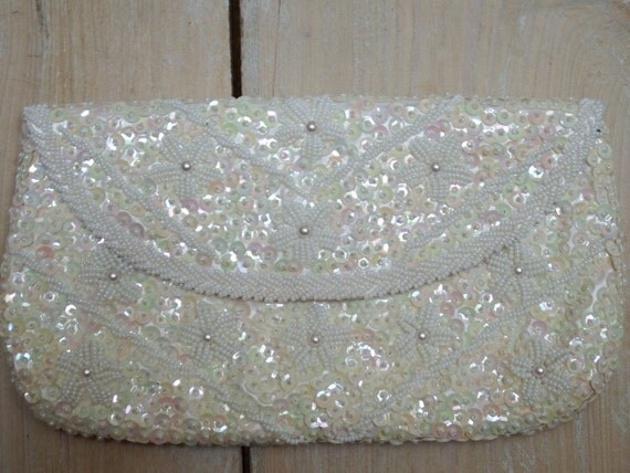 Bianco perline frizione paillettes borsa di vintageontheline