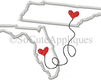 Embroidery design 5x7 Tennessee to Florida connected at heart, embroidery sayings, socuteappliques, Tennessee applique, Florida Applique