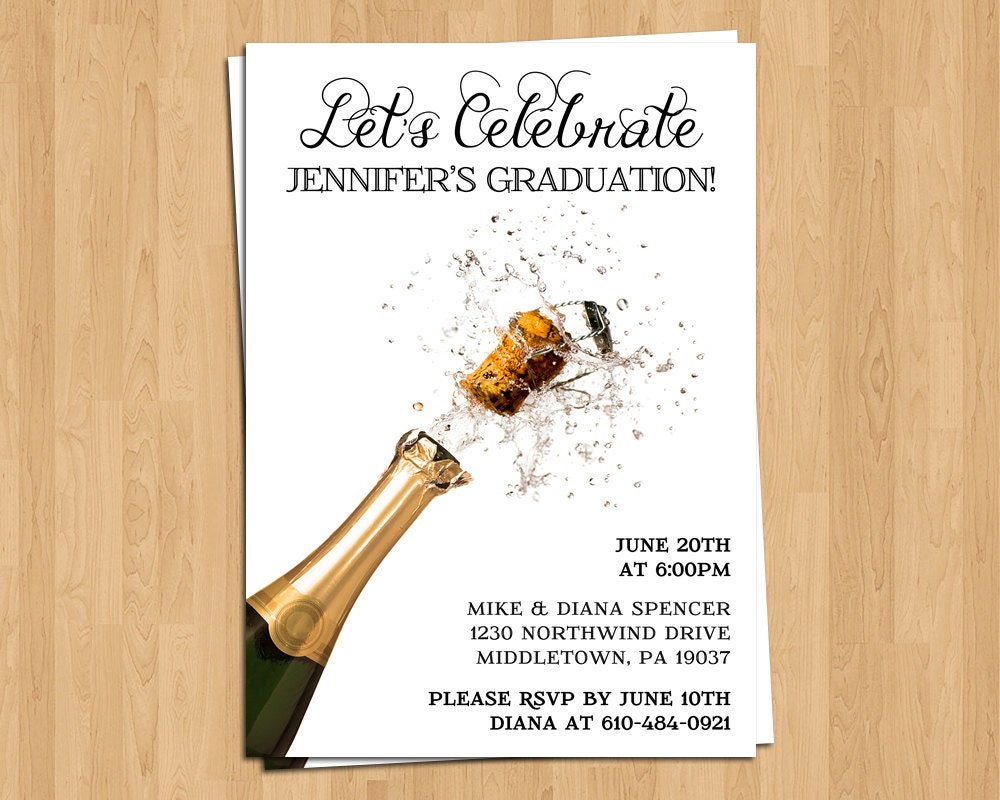 Graduation Invitation Champagne Invite by LifePlusTwo on Etsy