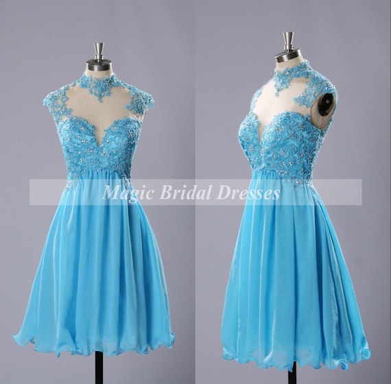  Bright  Blue  Prom  Dress  2019 Lace Applique by 