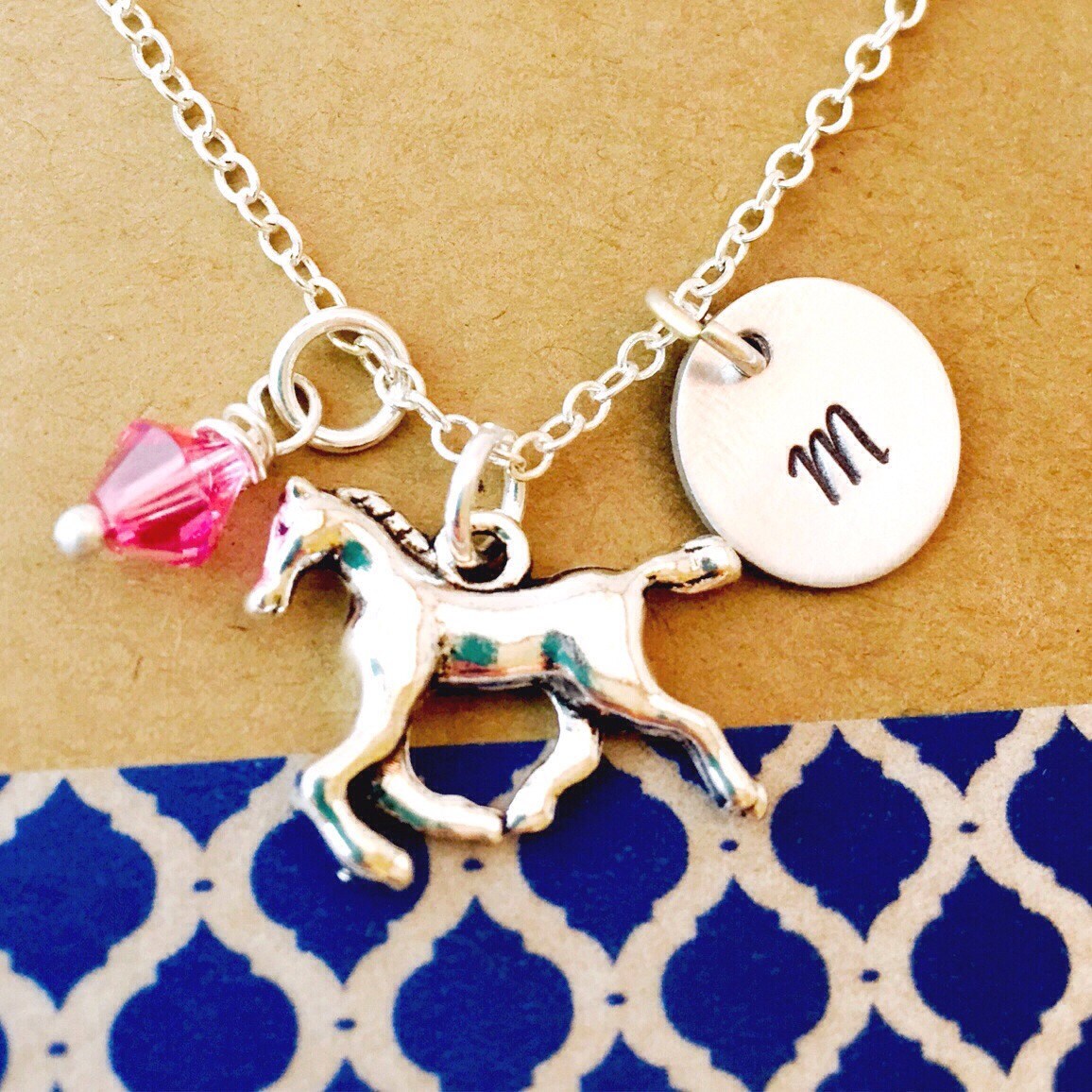 Horse Necklace Horse Charm Horse Necklace with Initial Charm