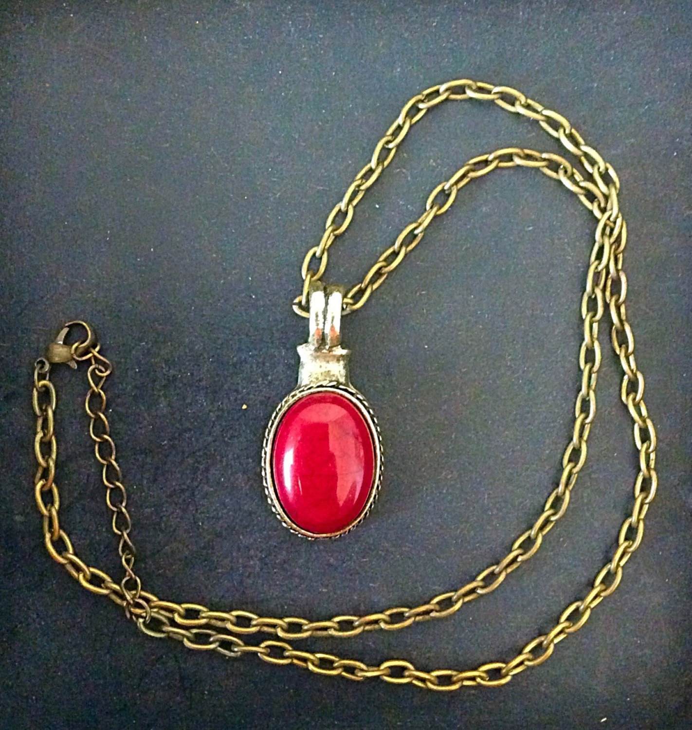 Red And Bronze Oval Shaped Pendant Necklace By Liddotreasureshop