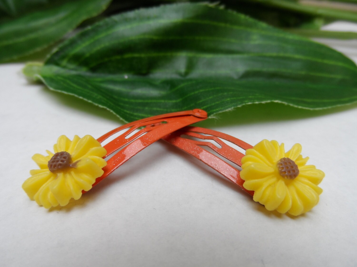 Girls set of 2 Sunflower snap barrettes baby barrettes kids