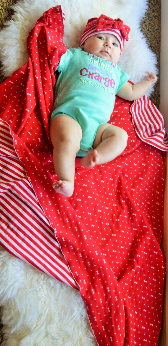 Items similar to Red Bows and Stripes Reversible Swaddle Set. on Etsy