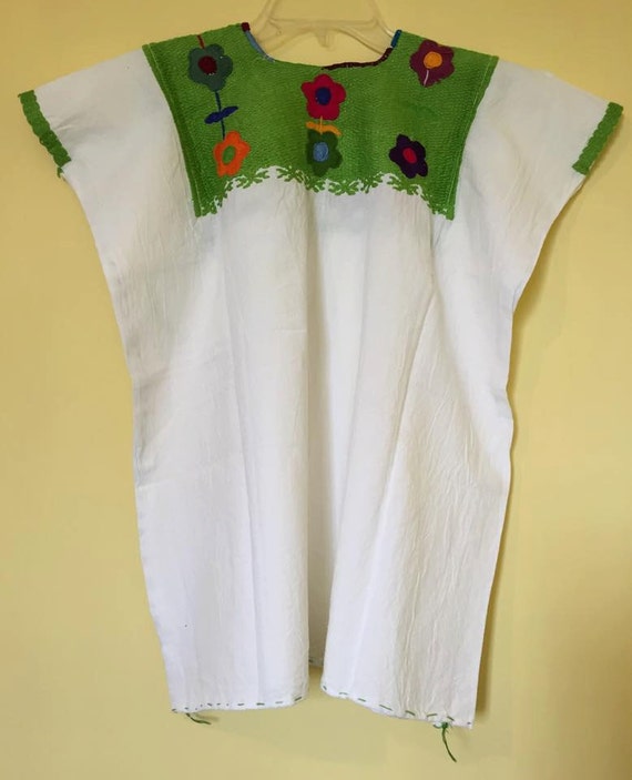 Mexican blouse top embroidered green colourful traditional