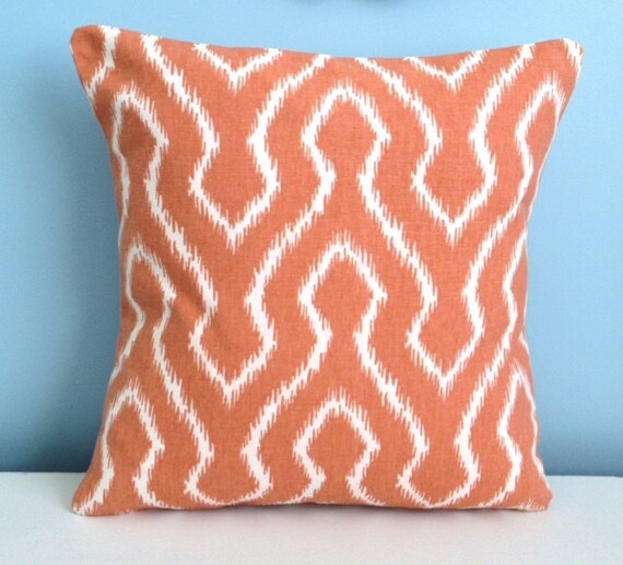 Orange pillow cover. 18 ikat decorative pillow cover.