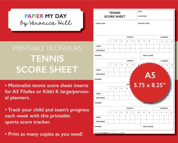 printable a5 filofax tennis score sheet tennis score sheets printable tennis score sheet