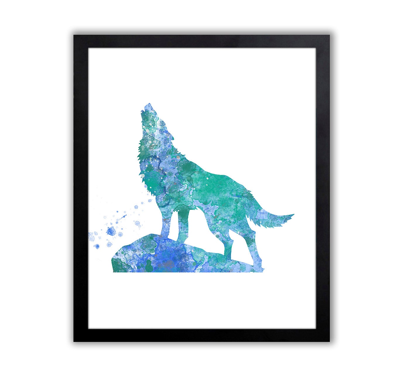 Teal And Blue Room Decor Wolf Art Print Animal Wall Art