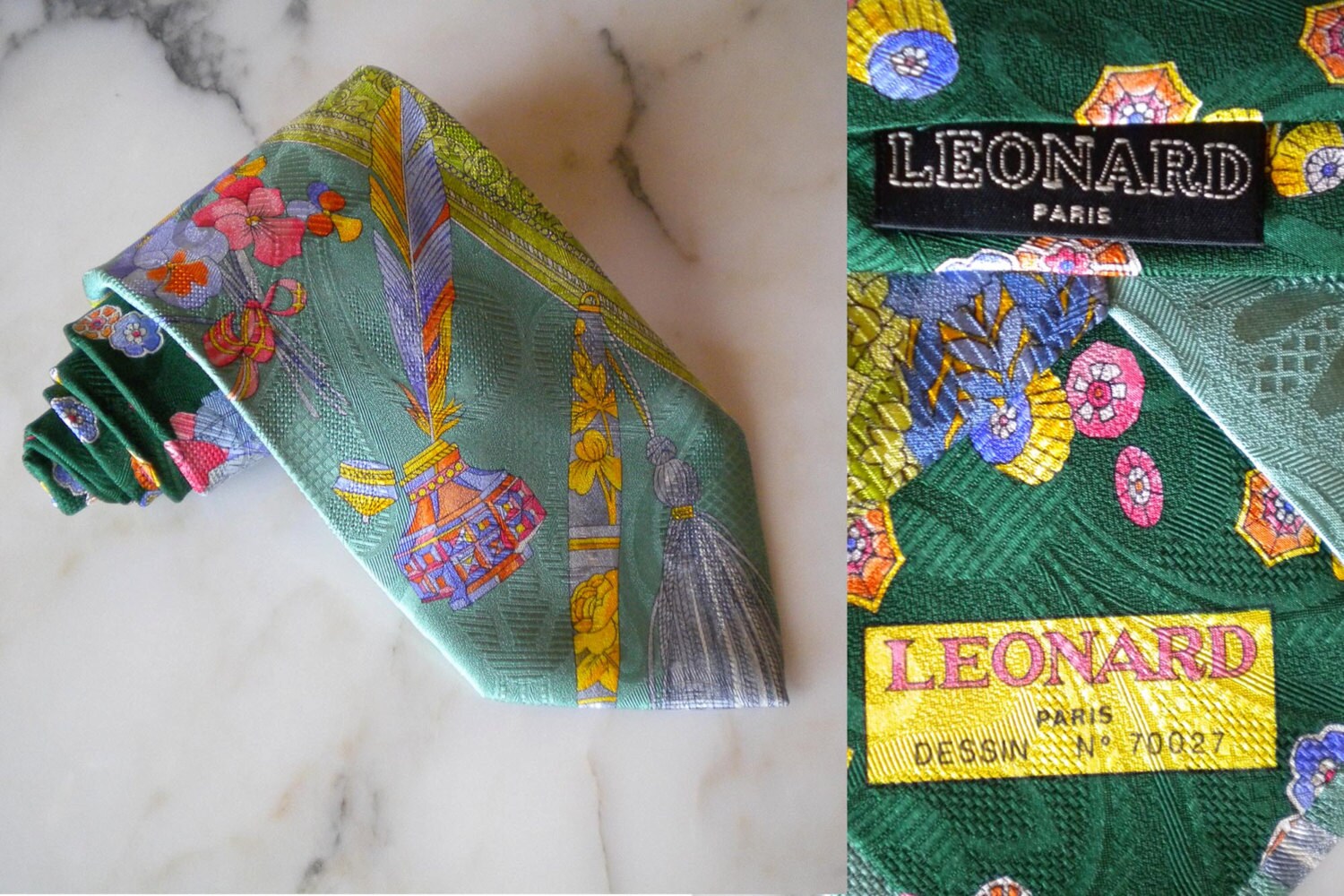 Leonard Paris nektie. Precious tie. Silk neck tie. Luxury vintage. Man