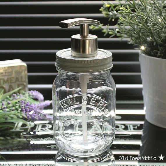 Kilner Vintage Retro Glass Soap Dispenser Jar with Grey Enamel Lid