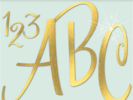 gold foil alphabet digital clipart letters numbers symbols