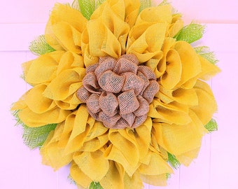Burlap Sunflower Wreath, Burlap wreath, deco mesh, Yellow Burlap, Sunflower burlap wreath, Summer wreath, Spring wreath, sunflower decor