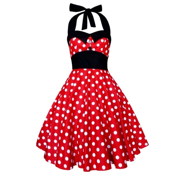 Red Polka Dot Rockabilly Dress Mickey Mouse by LadyMayraClothing
