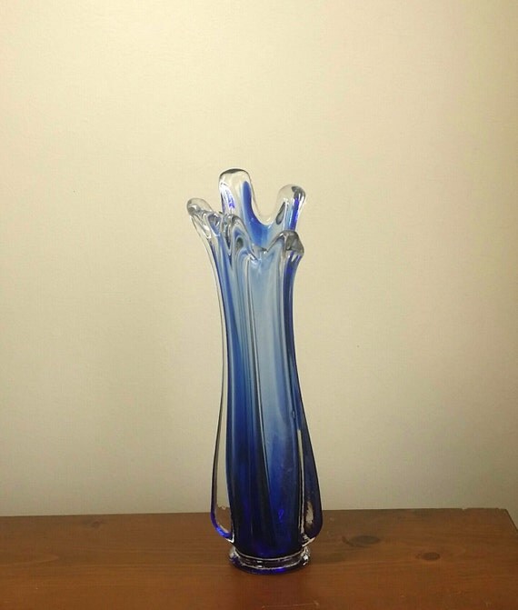 Blue Swung Vase Blue and Clear Glass Stretch Vase Slung