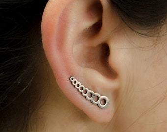 Sterling Silver Ear Cuff Moon Phase Ear wrap Pin Earrings Boho Jewelry - FES012 T2