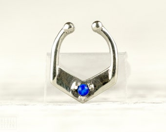 Septum Ring Nose Ring Septum Jewelry Body Blue Opal Stone Piercing Sterling Silver Indian Style 14g 16g - SE029F SS OP27