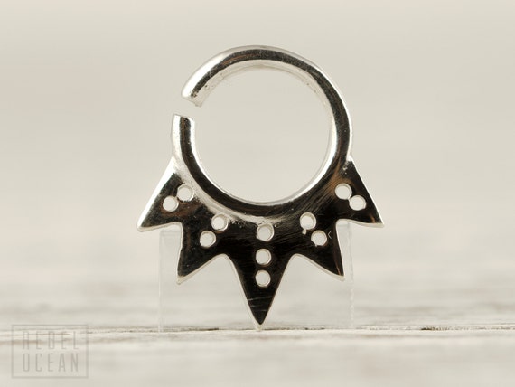 Septum Ring Nose Ring Body Jewelry Sterling Silver Bohemian Fashion Indian Style 14g 16g - SE021R SS