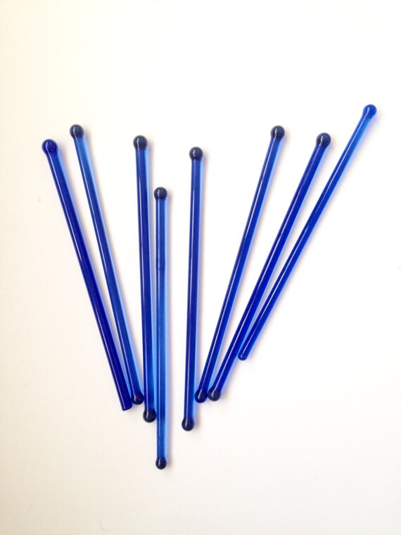 Vintage Glass Stirrer Sticks / Cobalt Glass Swizzle Sticks