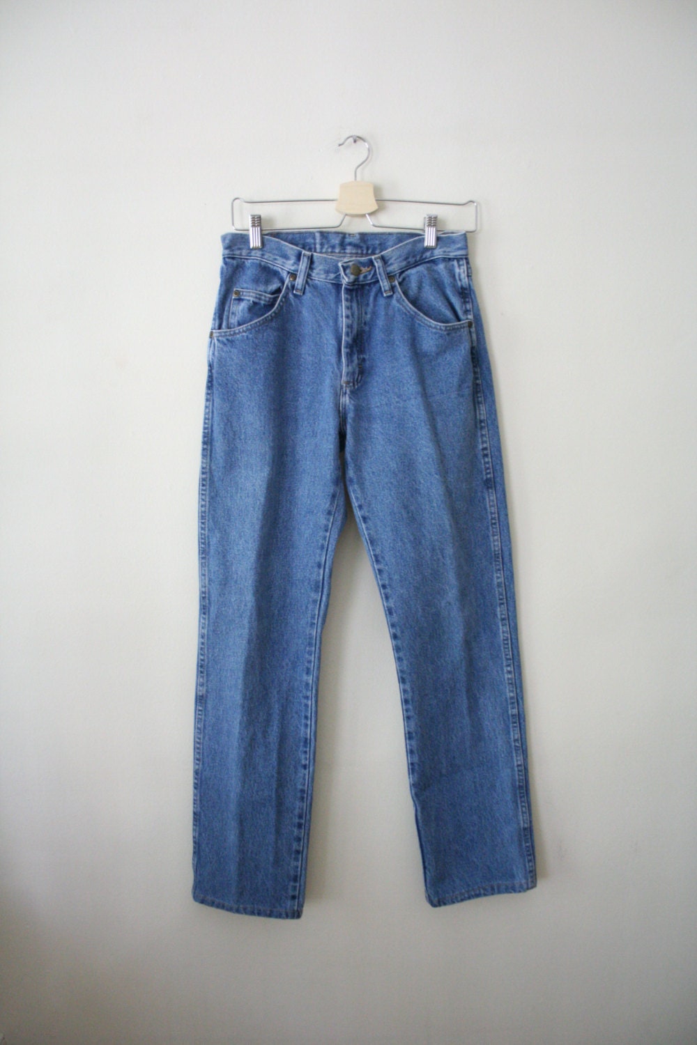 80s Men's Blue Jeans WRANGLERS Straight Leg by DownHouseVintage
