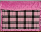 Fleece Quilt Satin bound fleece Pink & Black Plaid blanket Throw 38" X 60" non pill fleece double layered with Pink Bubble Dimple Dot fleece