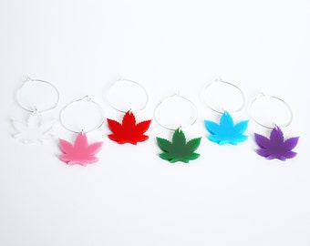 Laser cut acrylic marijuana pot weed leaf wine charms | mature adult novelty