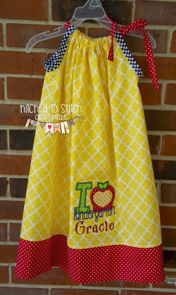 I LOVE Kindergarten Dress First Grade Dress 2nd by HitchedtoStitch
