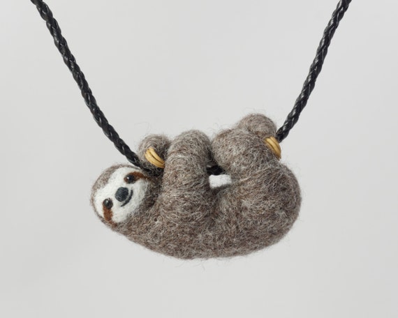 Sloth necklace - Needle Felt Sloth pendant - Hanging Sloth ...