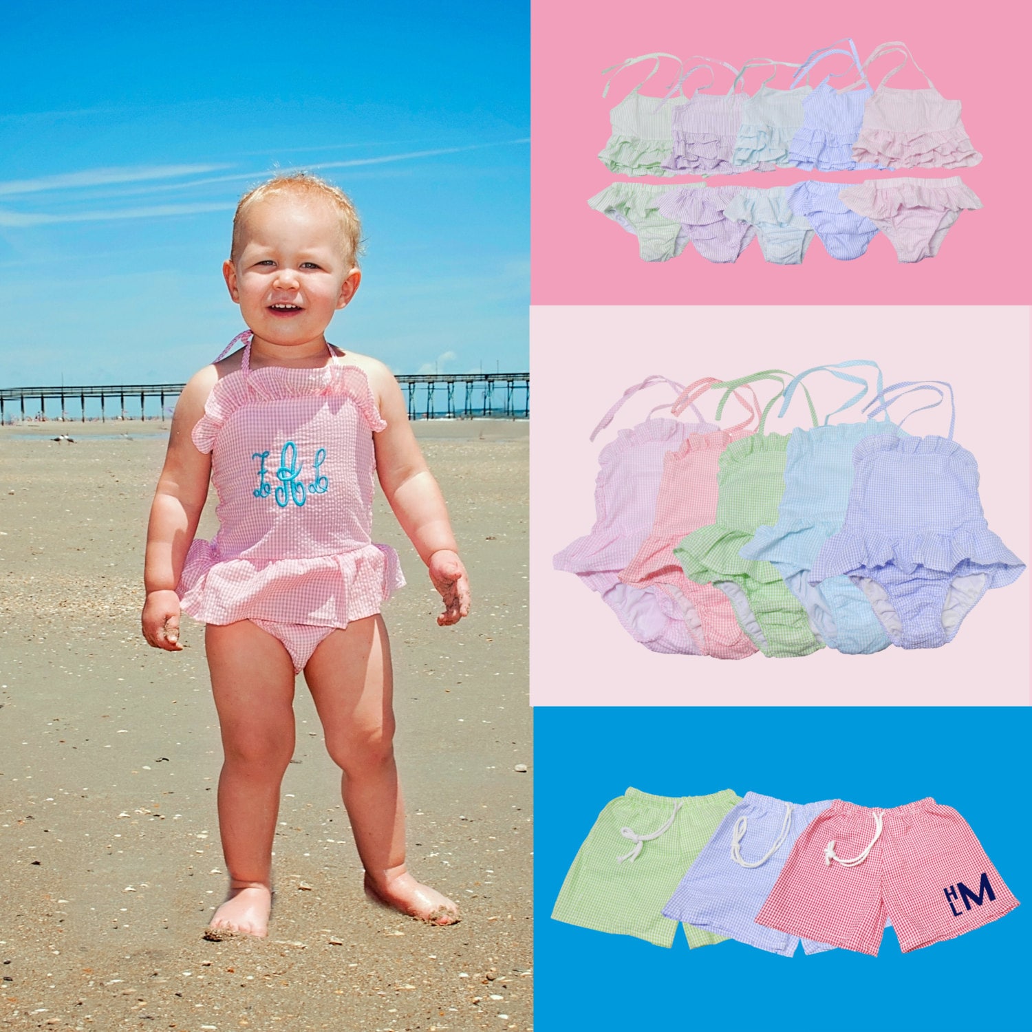 Monogrammed Kids Swimsuit Children Bathing by JennLorynDesigns