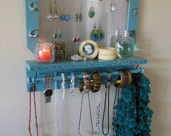 Jewelry Wall Organizer, Jewelry Organizer Storage - Blue Clay Color