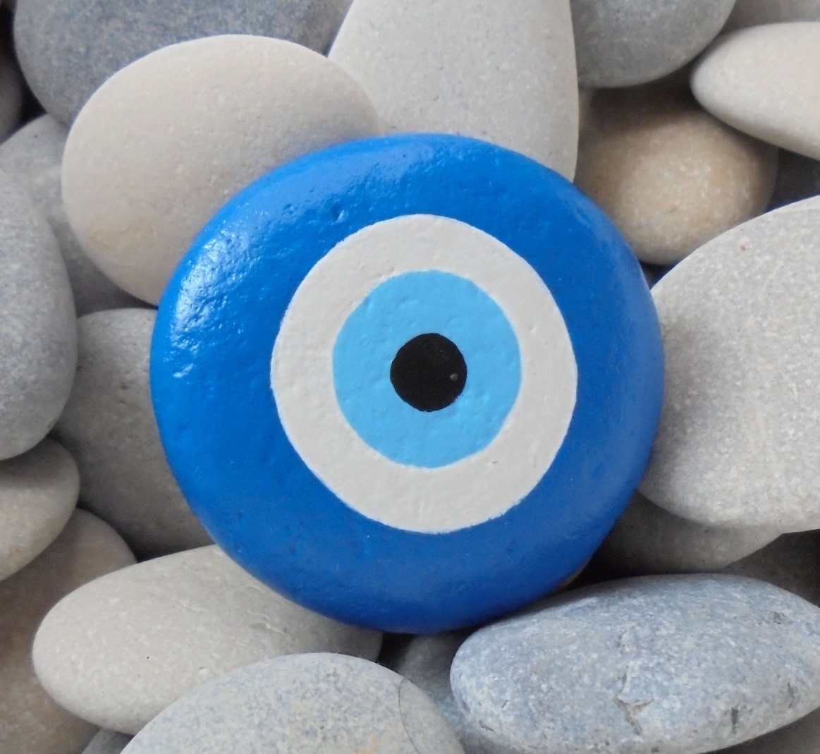 Evil Eye Painted Stone Is Painted on a round by RockArtAttack