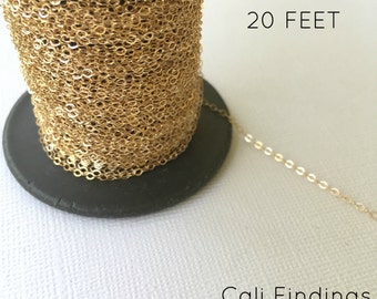 14K Gold Fill Chain - 20 FEET - Flat Cable Chain 1.3mm Wholesale, 20 Feet Gold Fill Chain, Flat Cable Chain, Gold Chain, Gold Fill Chain