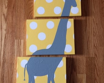 Baby Nursery Sign // Giraffe Painting // Jungle Safari themed Nursery // Minimalistic Animal Painting // Pastel Colored Nursery Sign