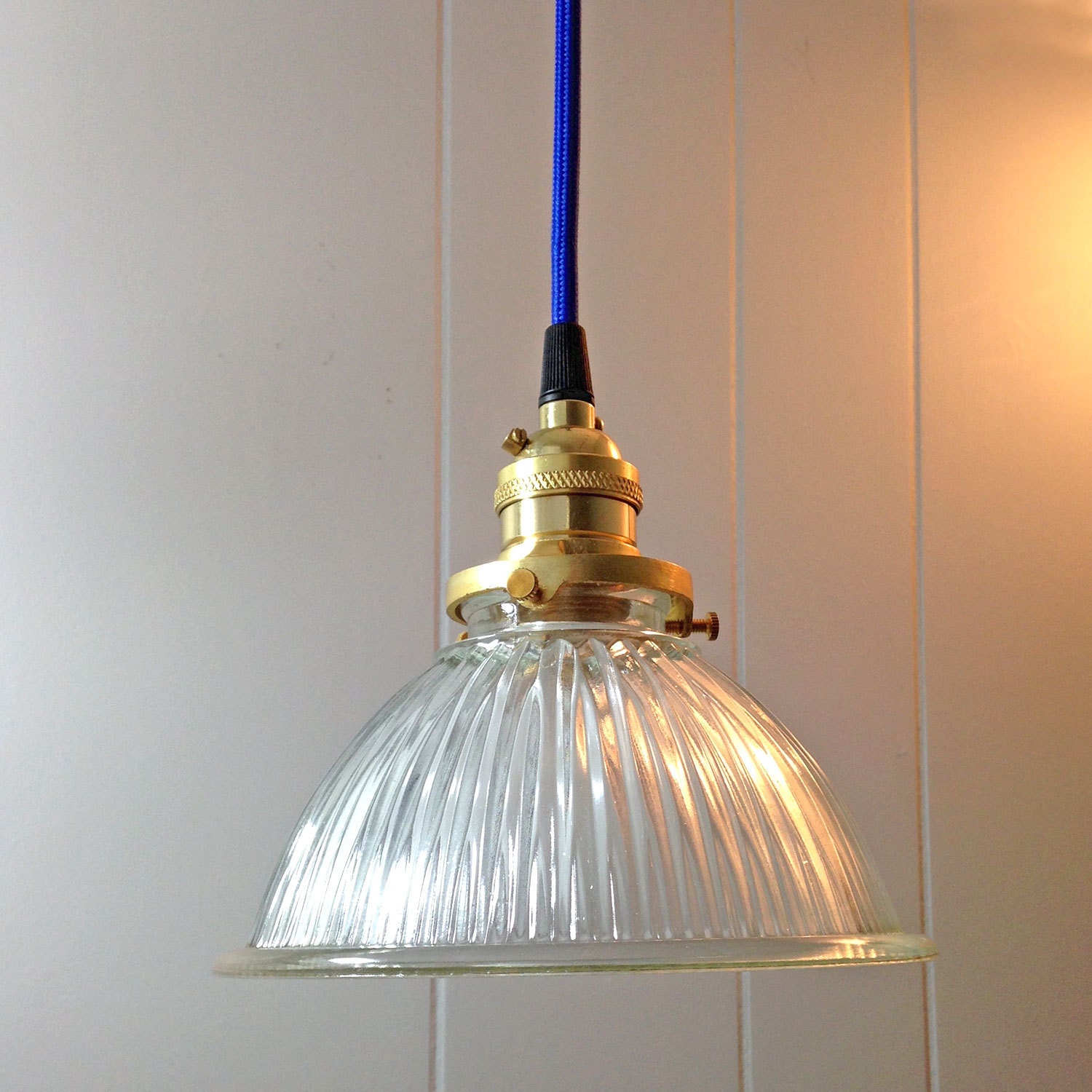 Custom Fluted Glass Pendant Lamp with Cloth by TwinCitiesLampCo