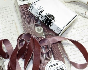 5/8" MIDNIGHT MAUVE Vintage Velvet Ribbon Brown Doll Dress Ladies Millinery Hat Trim Cocarde Flower