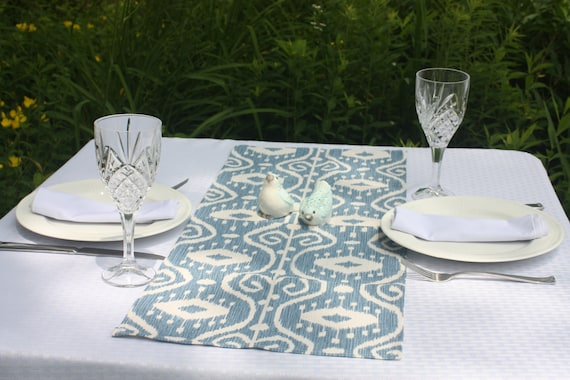 blue ikat table runner