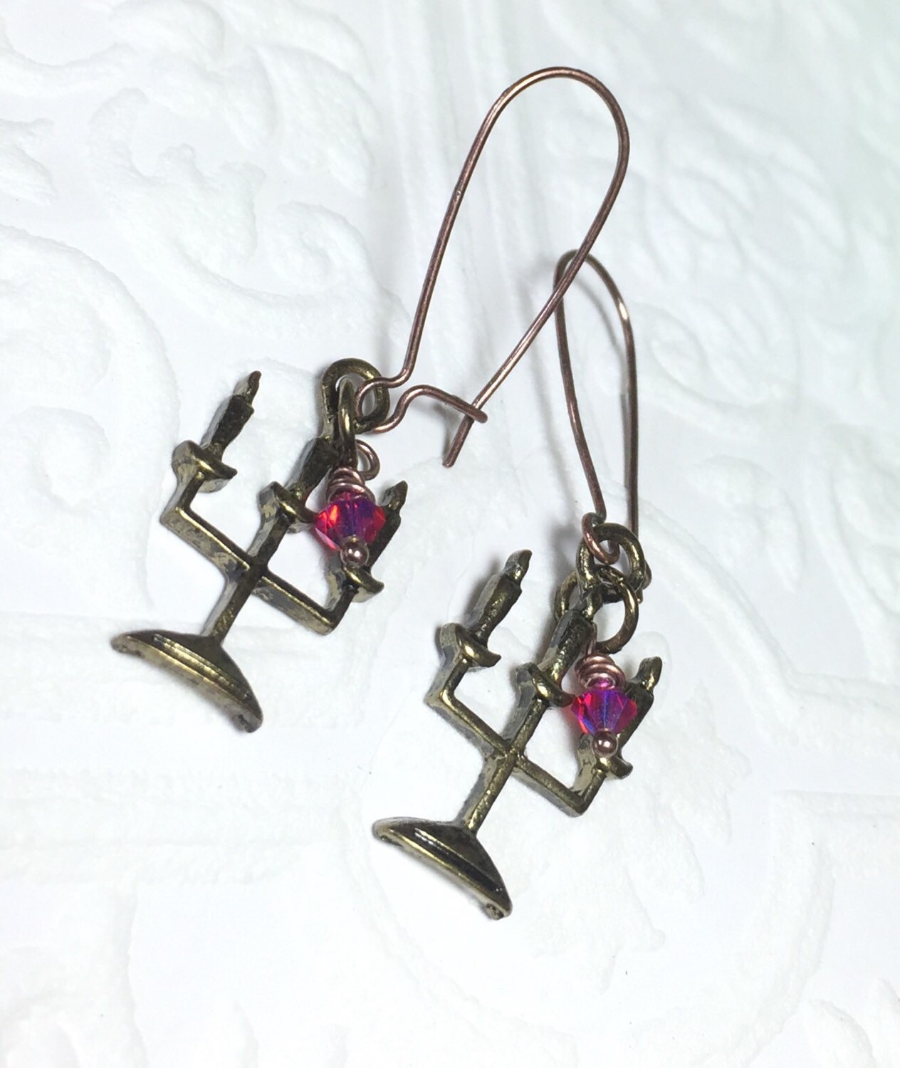 Brass candelabra goth earrings dark glam jewelry by CrushedCameo