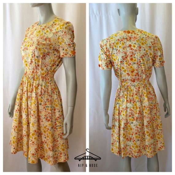 Vintage Floral A line dress Yellow Garden Womens by RIPandROSE