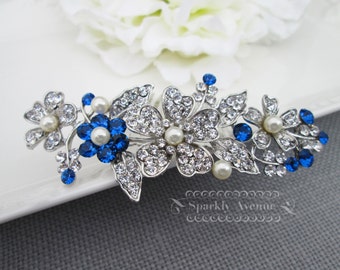 Bridal Hair Comb Blue Wedding Accessory Capri Blue Crystal Swarovski Ivory Pearl Bridal Hair Clip Leaf Hair Comb Flower Bridal Haircomb Leah